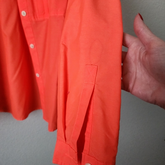 EXOFFICIO Lightweight Nylon Blend Button Up Shirt Neon Orange M Hiking gorpcore - Picture 5 of 10